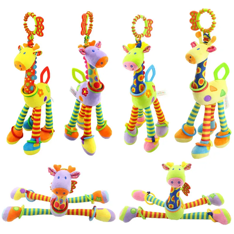 

Baby Rattles 37CM Soft Giraffe Animal Handbells Rattles Plush Infant Baby Development Handle Children Toys with Teether Baby Toy