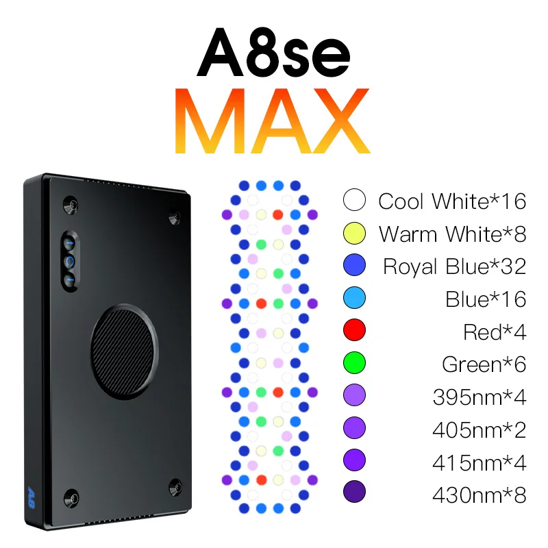 Фото Светодиодный светильник A8 PRO III Max и Blue 245W Full Spectrum с Wi-Fi управлением через приложение для морских аквариумов и рифовых систем №5