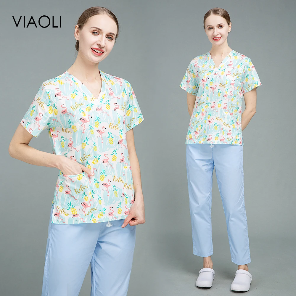 

Veterinary Medical Cotton Scrub Top Pet Shop Short-sleeve Clinic Nurse Accessories Medical Clothes Women's Surgical Gown Shirt