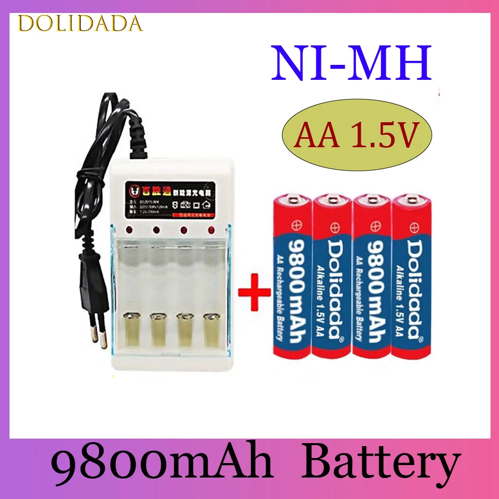 

2023 New AA 1.5V Rechargeable Battery 9800mAh Ni-MH Rechargeable Battery Clock Mouse Computer Toy + AA Charger Accessories