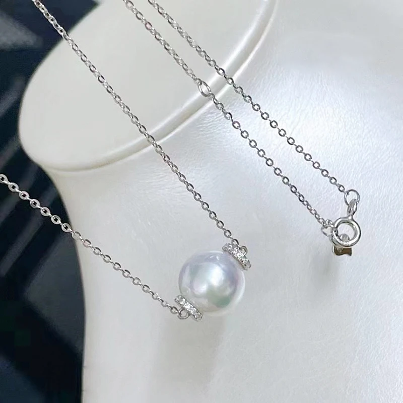 

MeiBaPJ 9mm Natural White Round Freshwater Pearl Simple Pendant Necklace 925 Sterling Silver Fine Wedding Jewelry for Women