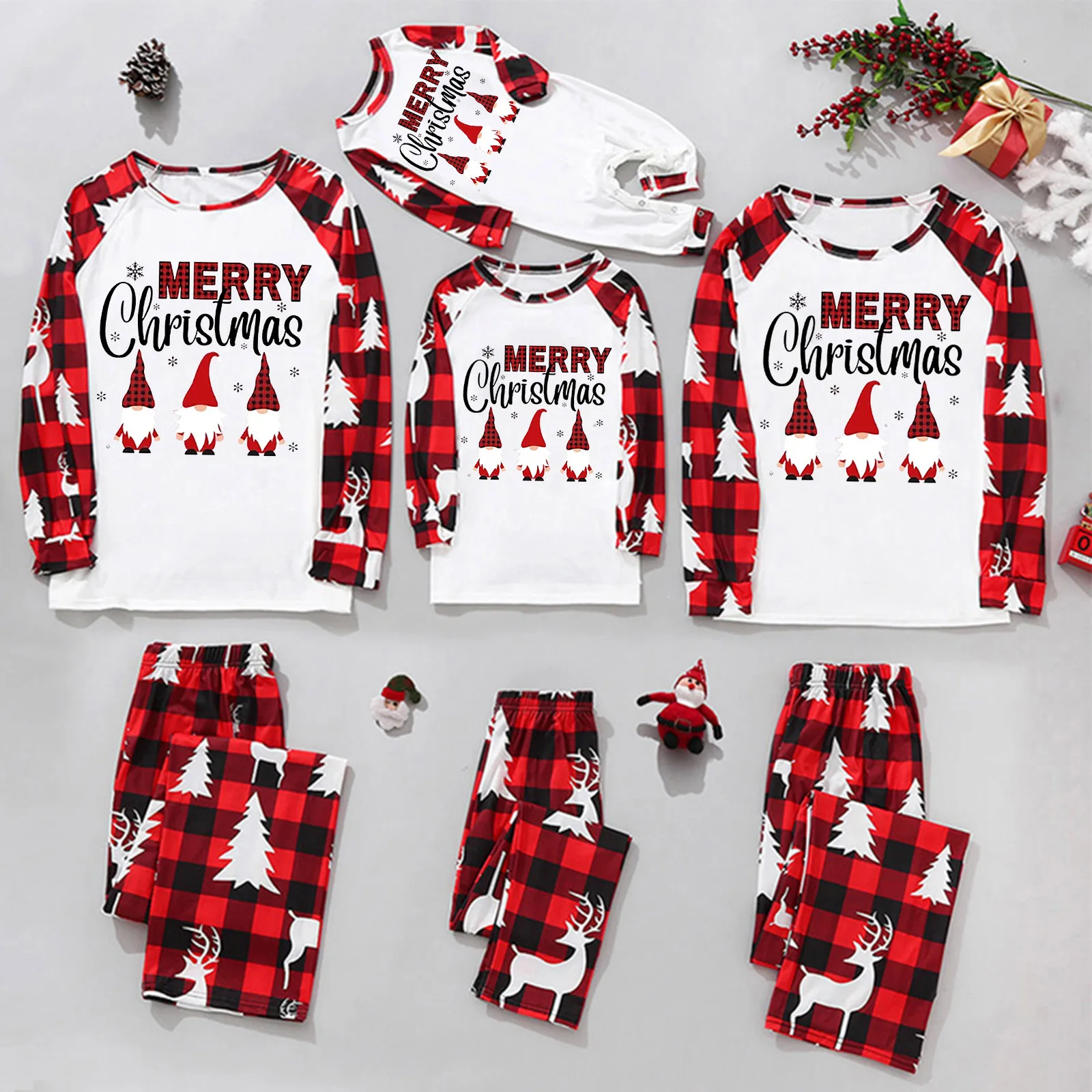 

New Christmas Pajamas Family 2022 Xmas Print Red And White With Cozy Comfortable Family Matching Outfits Baby Clothes Home Set