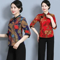 spring autumn t shirt bottoming shirt new chinese style cheongsam top plus size 4xl old blouse female chinese collar shirt woman