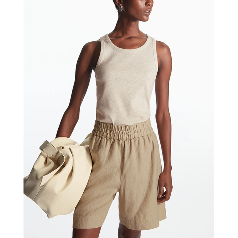 

Loose All-match High Waist Shorts 2022 Summer Ladies Solid Color Light Breathable Elastic Waist Linen Casual Pants