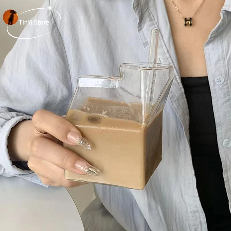 

250Ml Japanese Style Glass Cup Square Milk Box Microwave Oven Can Heat Creative Home Kitchen Tableware Supplies