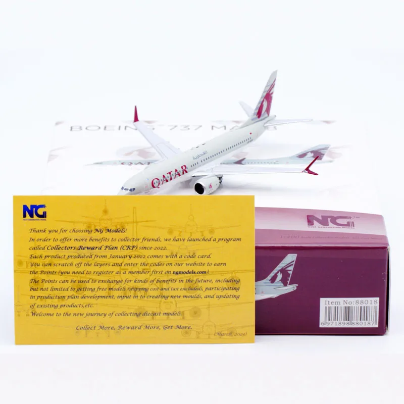 Фото Коллекционная модель самолета NG из сплава 88018, подарок, масштаб 1:400, Qatar Airways Boeing B737 MAX 8, литая модель самолета A7-BSH №1