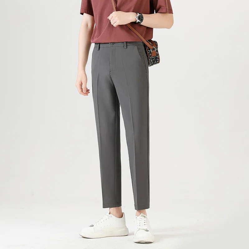 

Брюки мужские костюмные повседневные, роскошные удобные эластичные дышащие однотонные брюки с рукавом три четверти, лето