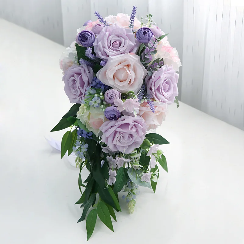 

Artificial Purple Rose Flowers Wedding Romantic Bouquet Bride Bouquets Bridesmaid Bouquet Valentine's Day Confession Party Gift
