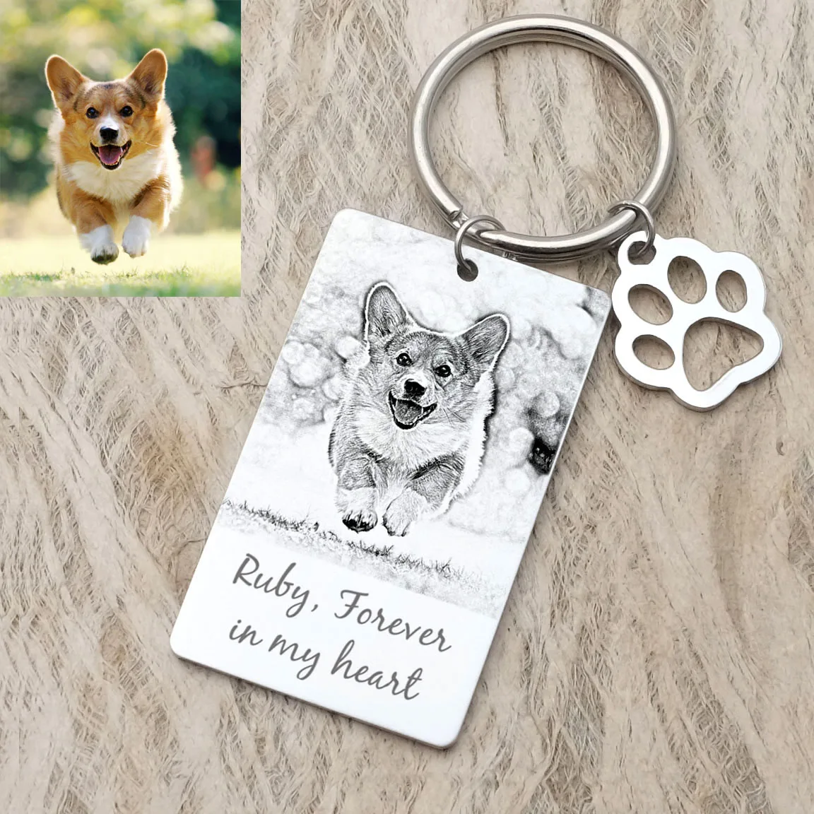 

Photo Keychain Personalized Pet Portrait Key Chain Cat Dog Memorial Picture Keyring Pet Loss Gift Pet Sympathy Gifts