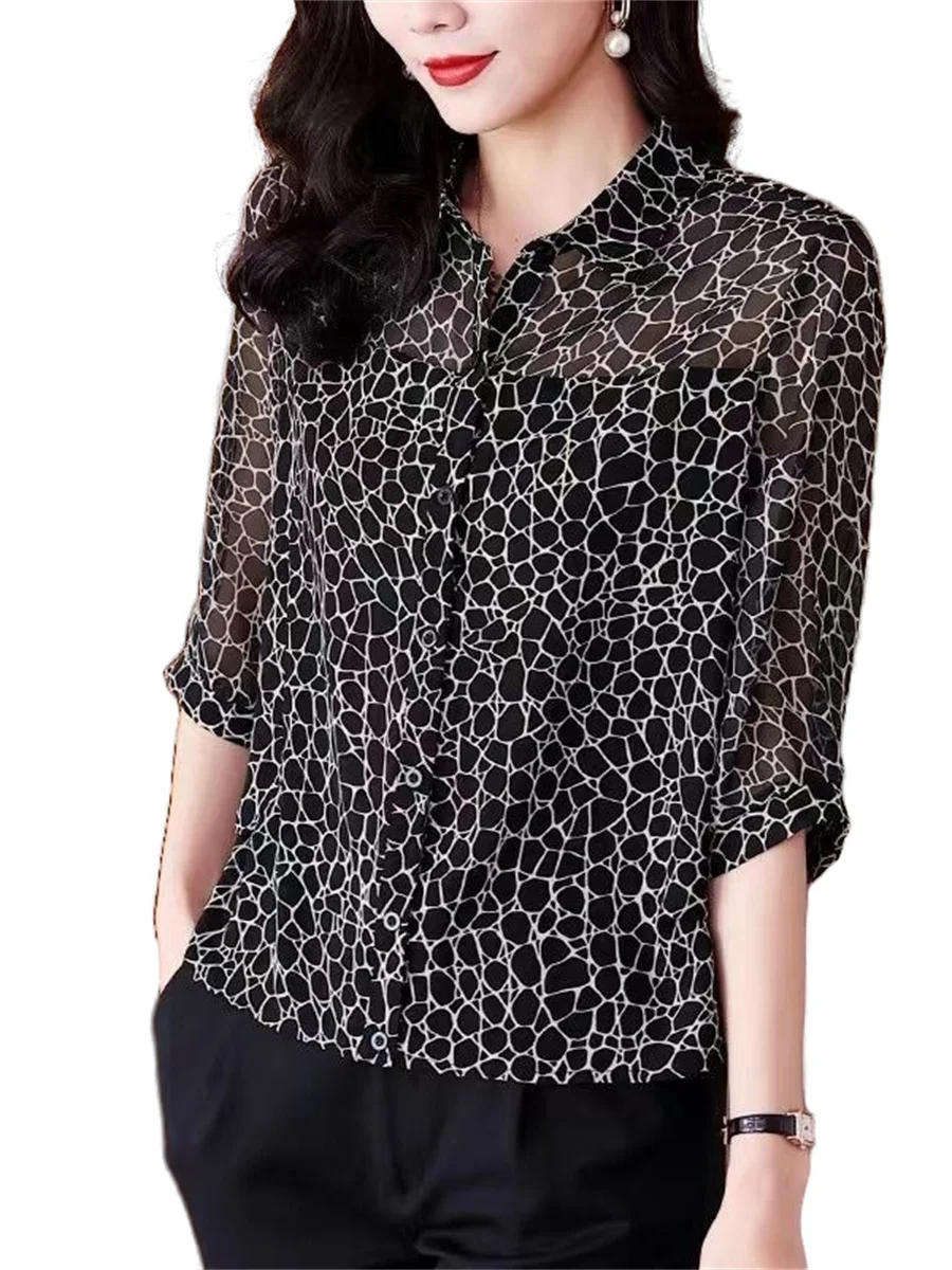 4XL Loose Women Spring Summer Blouses Shirts Lady Fashion Casual Half Sleeve Turn down Printing T shirt Blusas Tops WY0658 AliExpress