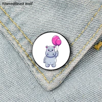 hippo balloons printed pin custom funny brooches shirt lapel bag cute badge cartoon cute jewelry gift for lover girl friends