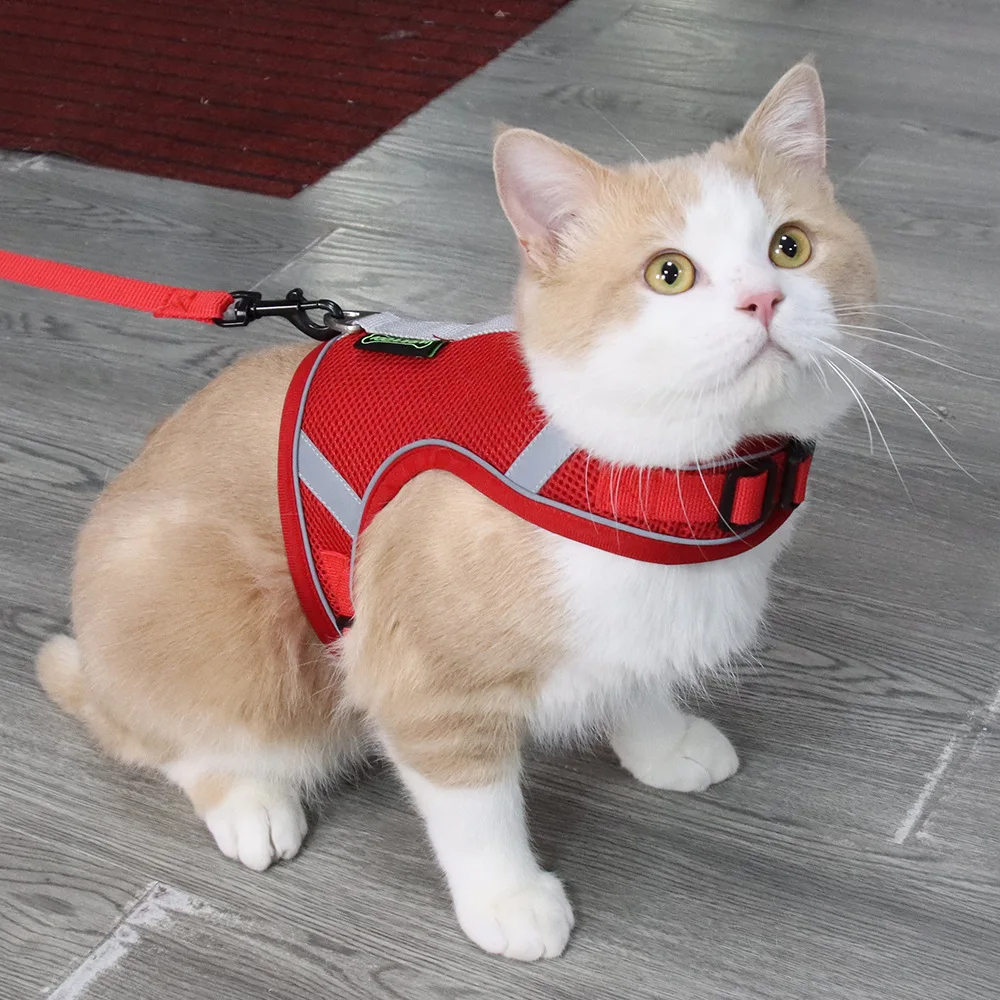 

Cat Mesh Harness Breast-Band Adjustable Vest With Leash Dog Collars Walking Lead Breastplate Polyester Choker Animal Supplies