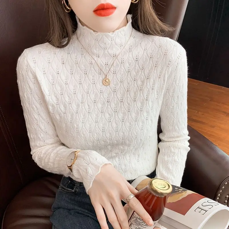 

Nested Half Turtleneck Knitted Bottoming Shirt Women's Autumn and Winter Age Reduction Warm Long-Sleeved Cotton Elastic Sweater