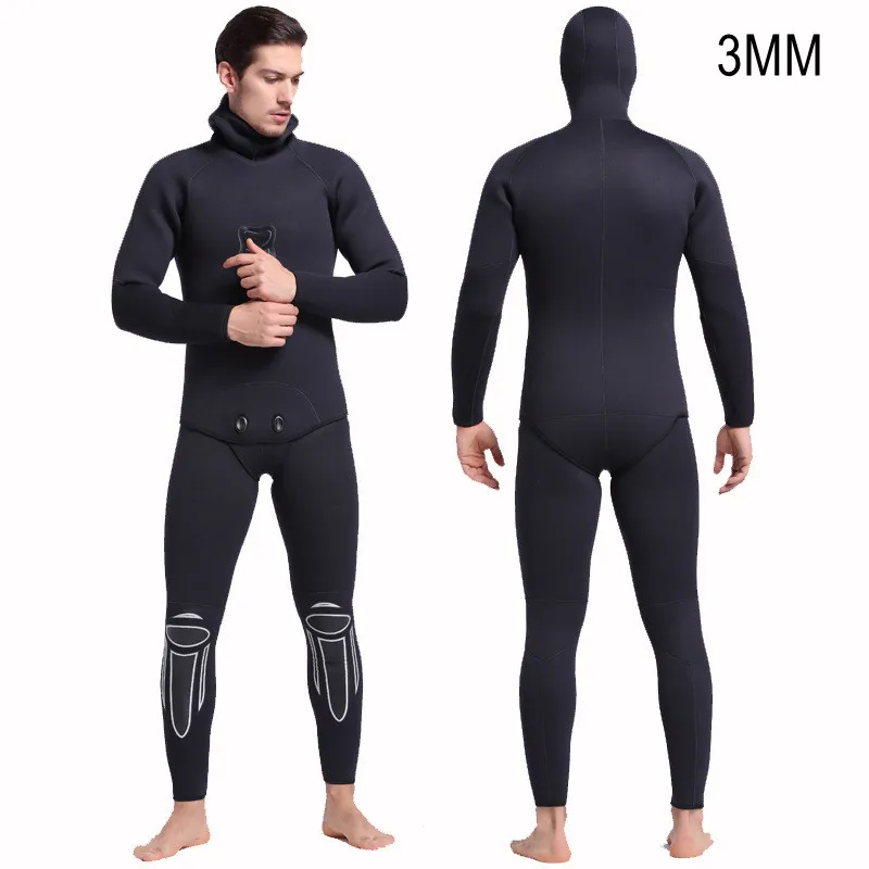 3MM Two Pieces Neoprene Scuba Keep Warm Diving Suit Hooded For Men Surfing Snorkeling Spearfishing UnderWater Hunting WetSuits