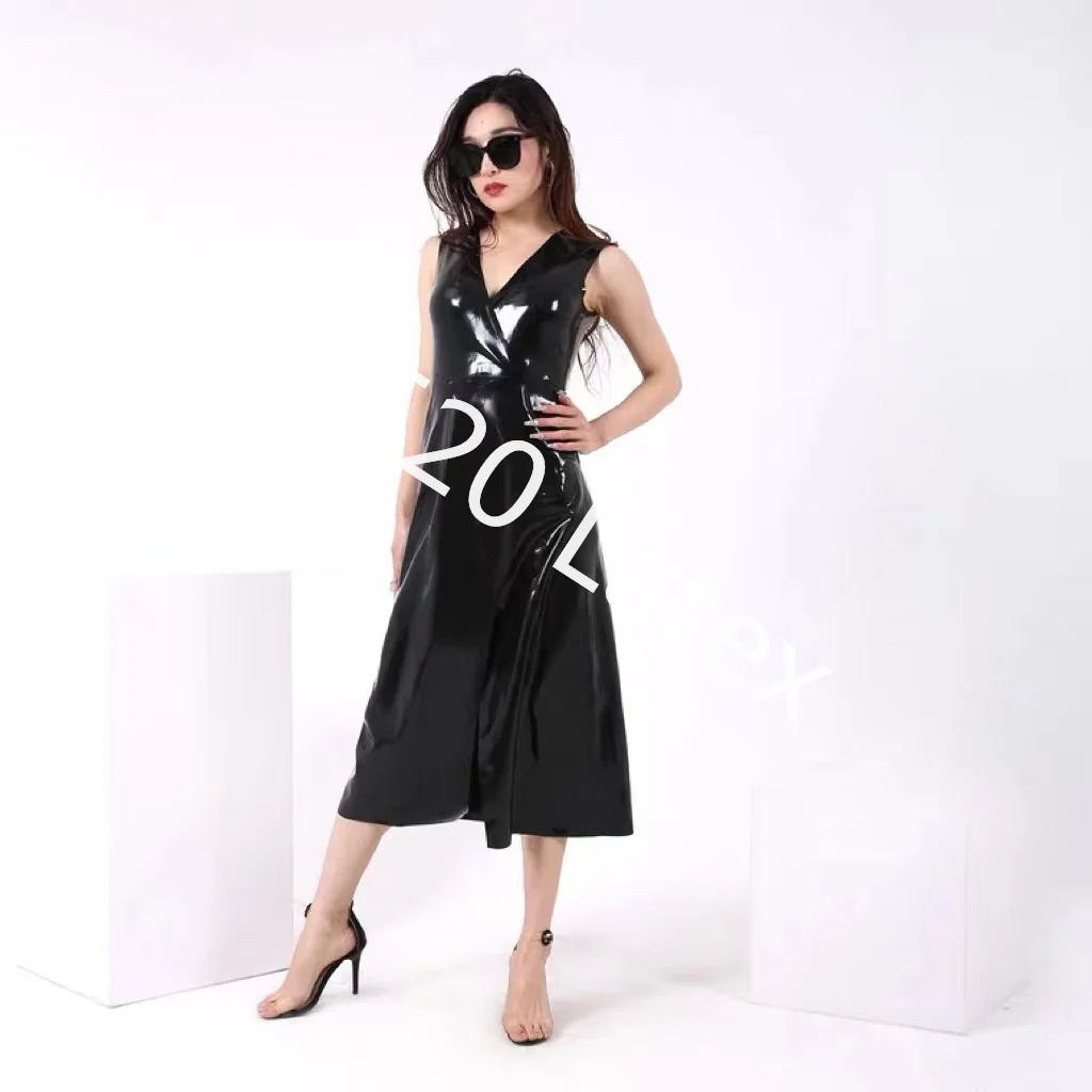 

Длинное латексное платье ручной работы, сексуальное женское латексное платье без рукавов, латексное платье