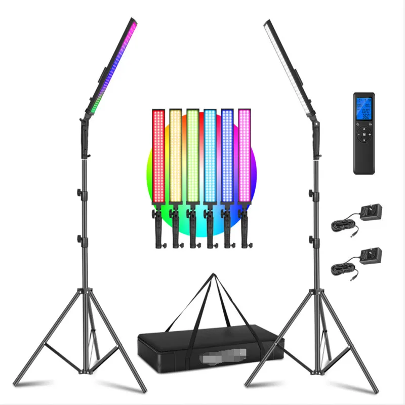 

RGB LED Light Stick Kit 21W Dimmable 3200K-5600K Bi-Color Handheld Light with 2.4G Remote Stand Battery for YouTube Party Live