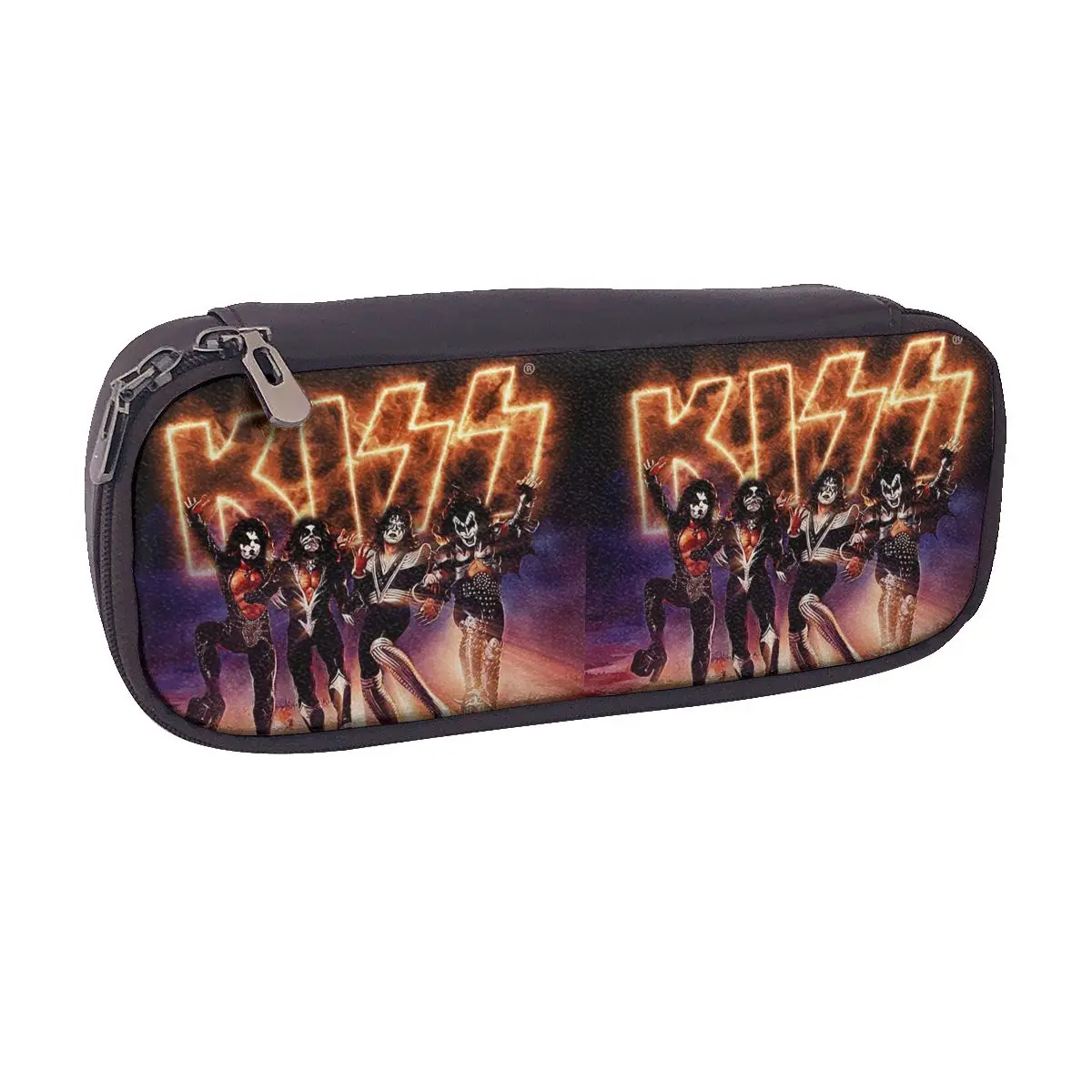 Фото Кожаный пенал KISS The Band - Destroyer Fire Log для студентов, школьный пенал, сумка для ручек, канцелярские принадлежности, держатель для ручек №5