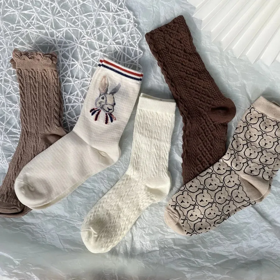 

Women's Socks Retro Mid-tube Socks Cute Lace College Style Animal Cartoon Japanese Sweet cute Breathable comfortable Socks