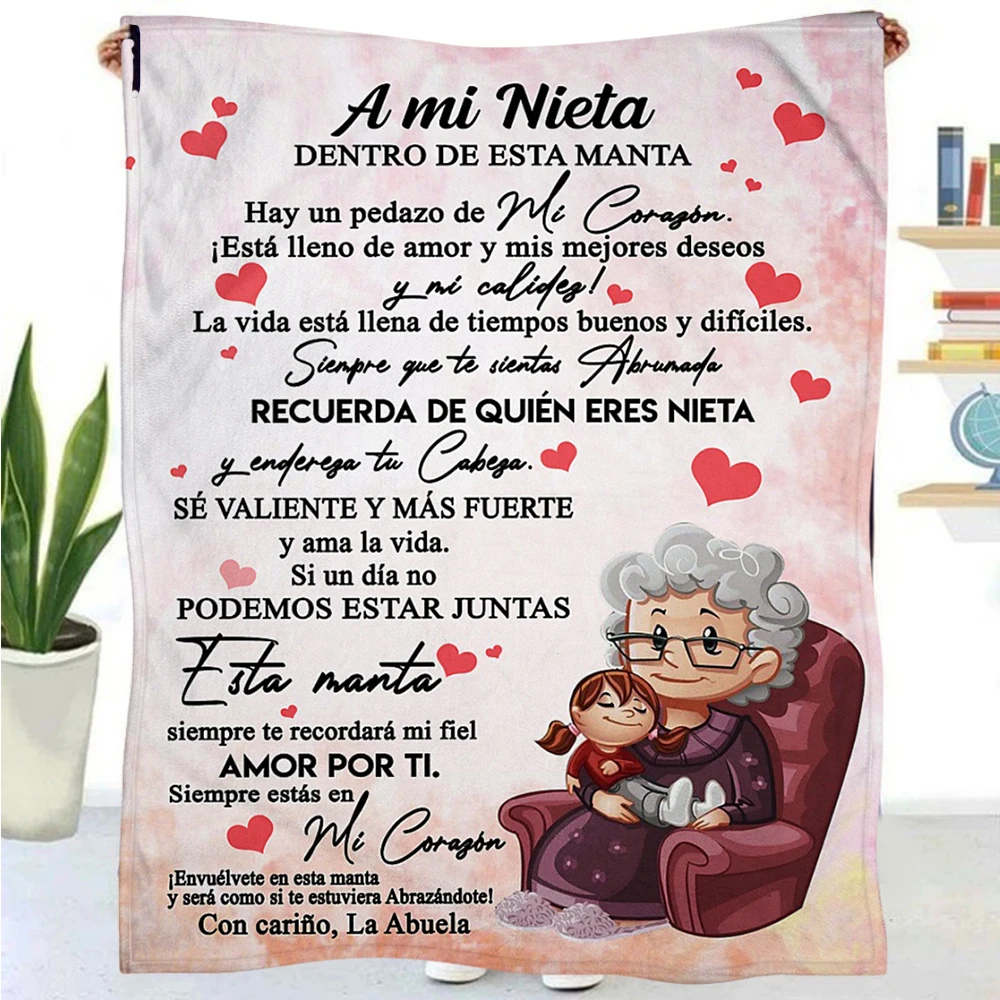 

Thin Blanket for Granddaughter Letter Mantas Para Mi Nieta Nieto Soft Sofa Nap Knee Fleece Blankets for Adult Kids Birthday Gift