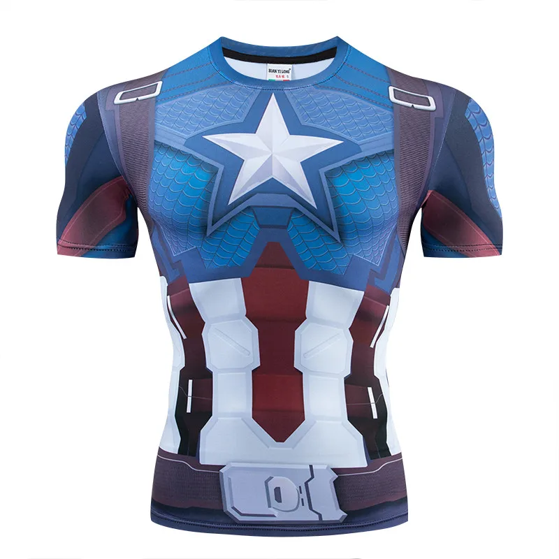 

Marvel Brand Original 3D Printing Men's T-Shirt Summer Fitness Compression Short Sleeve Avenger League Role Play Clothing