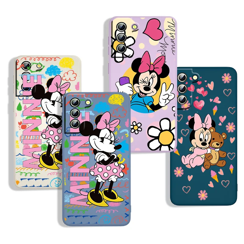 

Minnie Cute For Samsung S22 S21 S20 FE S10 Note 20 10 Ultra Lite Plus Liquid Rope With Lanyard Phone Case Capa