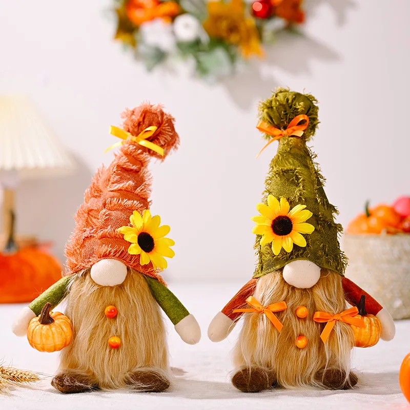 

Fall Gnome Figurines Pumpkin Sunflower Swedish Elf Dwarf Plush Ornaments for Christmas Autumn Halloween Thanksgiving Decoration