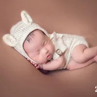 Newborn Photography Clothing Bear Ears Hat+Romper Crochet Outfits Baby Boy Photo Props Accessories Infant Shooting Clothes