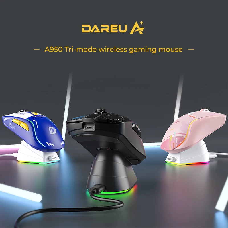 DAREU PC Gaming Mouse Tri-mode Connect Bluetooth Wired 2.4G Wireless Mice with Charging Base KBS Buttons for Laptop Gamer |