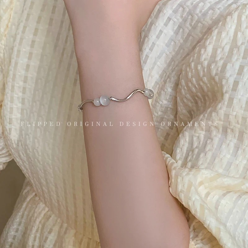 

Elegant Opal Glass Bead Titanium Steel Colorfast Tag Bracelet Women Korean Fashion Frigid Wind Girlfriends Jewelry Gift 2022 New