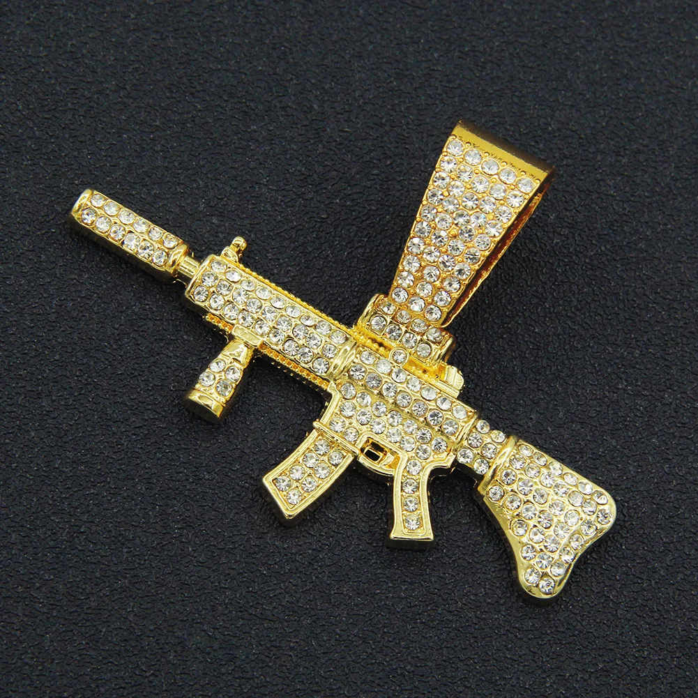 

Men Women Hip Hop Iced Out Bling Submachine Gun Pendant Necklace with 13mm Miami Cuban Chain HipHop Necklaces Fashion Jewelry