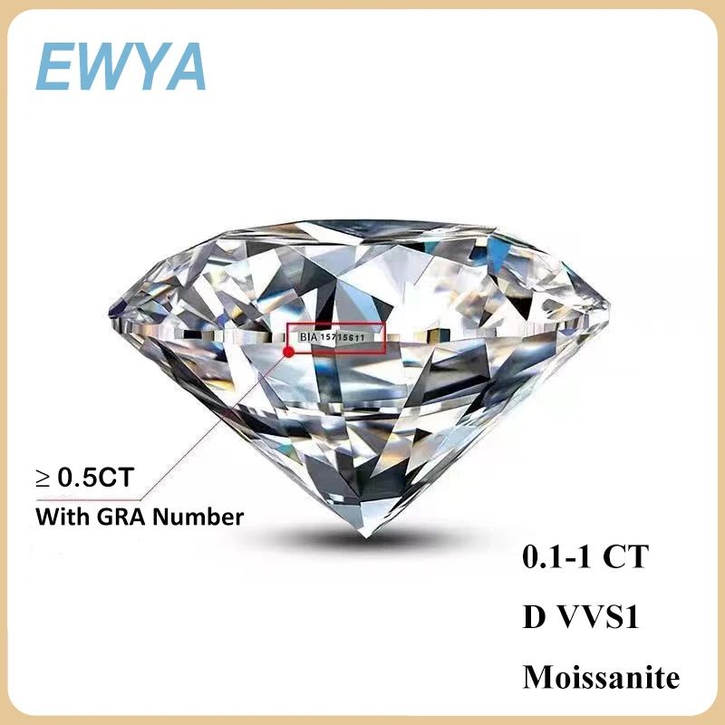 

EWYA Real 1 Carat 6.5mm D VVS1 GRA Certified Moissanite Diamonds Lab Grown Moissanita Loose Gemstones Stones For Fine Jewelry