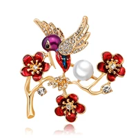 beauty enamel bird flower brooches for women rhinestone imitation pearl flower weddings casual office brooch pins gifts