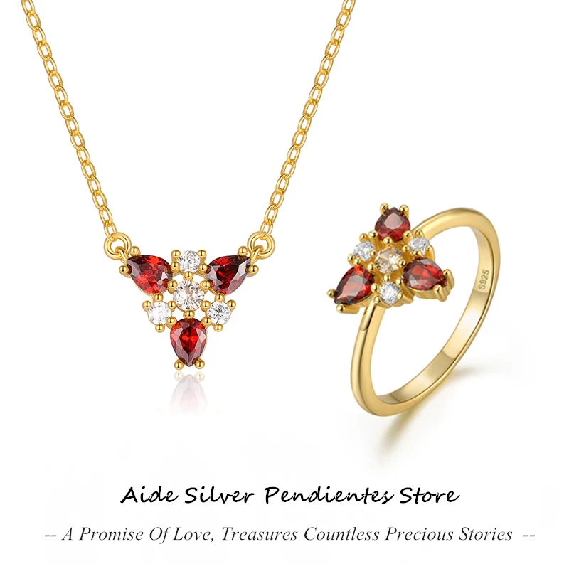 

AIDE 925 Sterling Silver White & Smoky Pink CZ Ring Necklace Combination Rings For Women 2022 Elegant Fine Jewelry Accessories