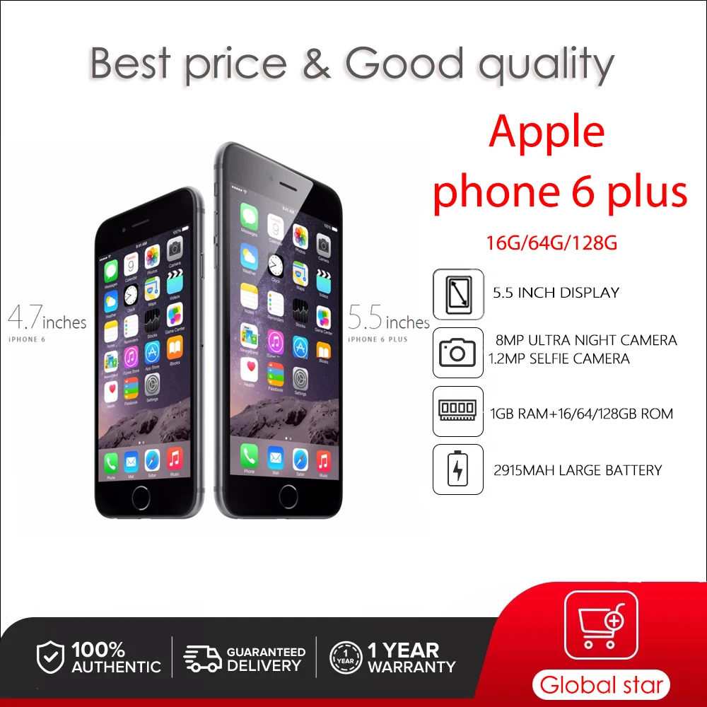 

Оригинальный Apple iPhone 6 Plus, Wi-Fi, экран 4,7 дюйма, iPhone 6 P, 16 ГБ/64 Гб/128 Гб ПЗУ, двухъядерный, IOS, камера 8 МП, LTE телефон 1080P