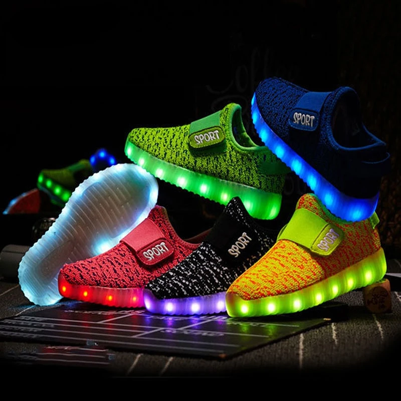 

Детские светящиеся туфли на липучке, светодиодные кроссовки, зарядка через USB, обувь с подсветкой, Размеры 25-37