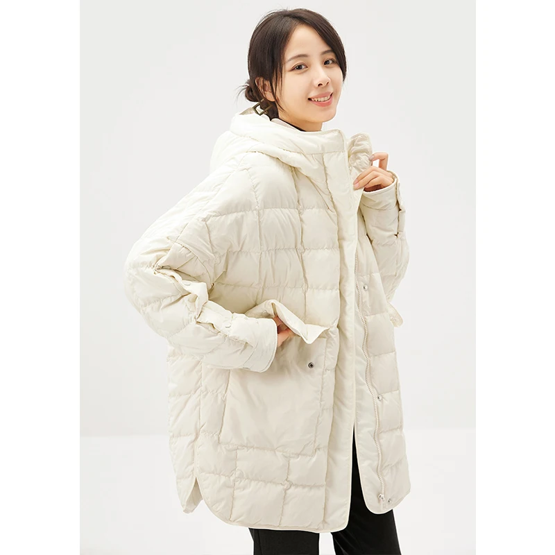 Winter Thin Hooded 90%  White Duck Down  Long  Coats  Basics  Autumn/Winter  Zipper  Pockets Coats Women  Casaco Feminino