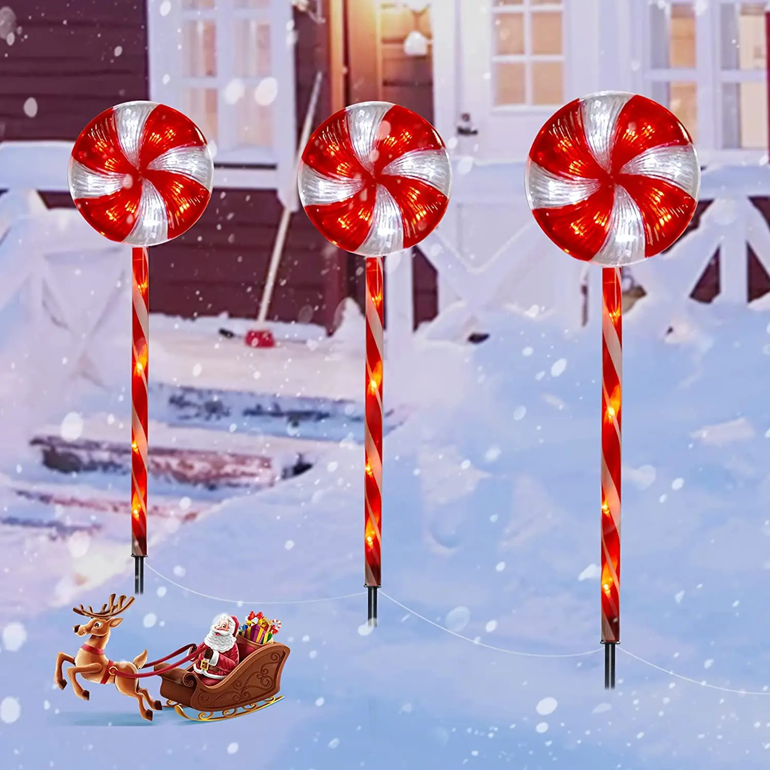

Solar Lollipop Pathway Lights Outdoor Waterproof Candy Cane Christmas Decorations Lamp for Holiday Lawn Yard Patio Walkway