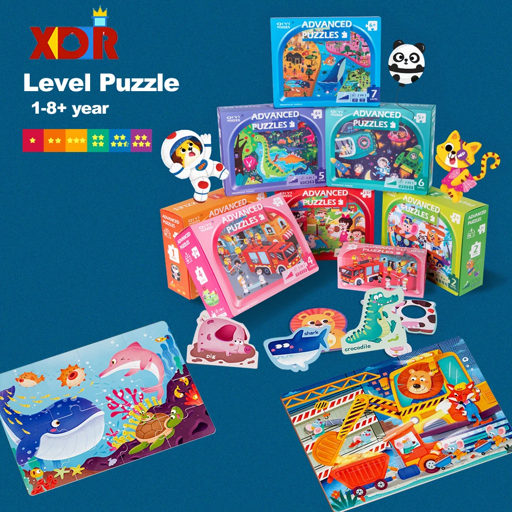 

【XDR】1-6Level Puzzles Advanced Jigsaw Puzzle Set For Children's Montessori Kids Toy Cartoon Dinosaur Animal Early Education Game