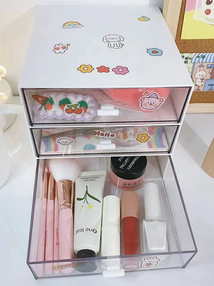 

Простой Настольный ящик для хранения Ins, школьные канцелярские принадлежности, лента, прозрачный отсек, пластиковый ящик для хранения ювели...