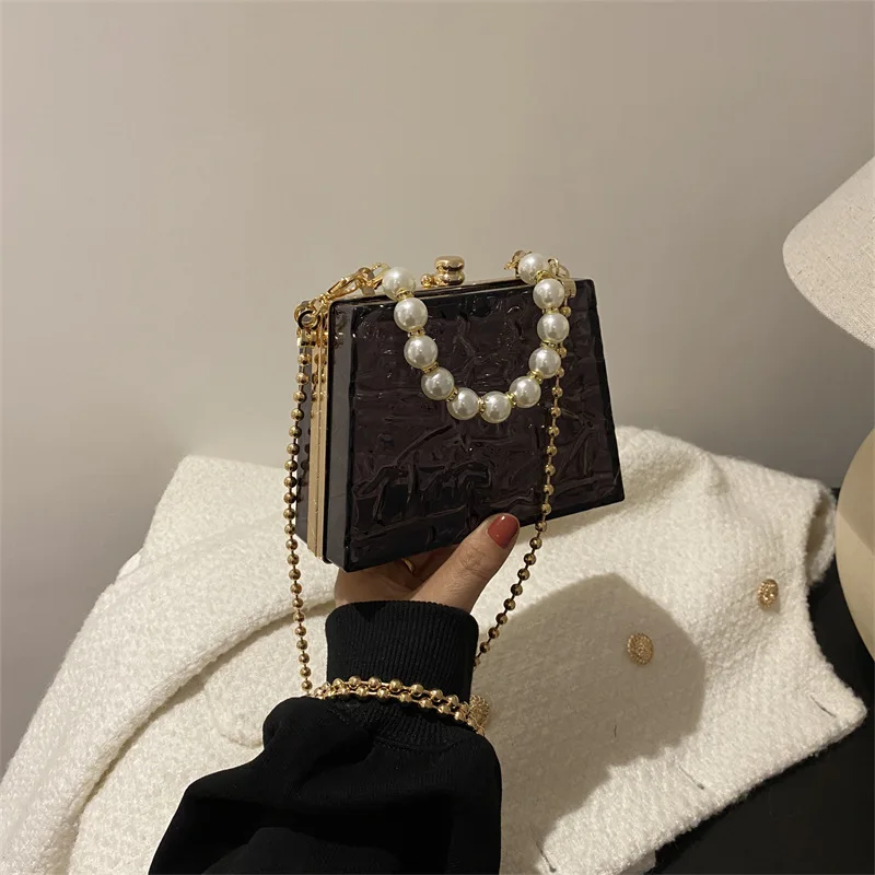 

Luxury Sequins Pearl Evening Bag Women Beading Chains Shoulder Crossbody Bags Elegant Fashion Square Handbags Party Clutch