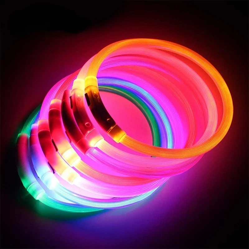 

Pet Dog Rechargeable Collar Rechargeable Cuttable Luminous Silicone Collar for Cats Dogs Night Anti-lost Luminous Collar