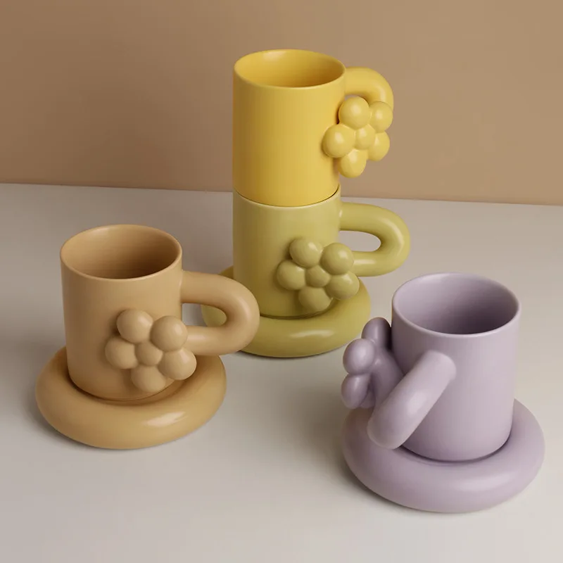 

360ML Creativity High-end European Ceramic Mug Set Fat Cup and Saucer Coffee Milk Cake Drinkware Household Decoration Couple Hot