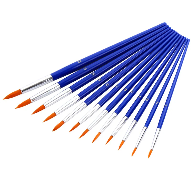 

Товары для рукоделия 12 голубые пластиковые стержни нейлоновые волосы кисточки для гуаши кисть для акварели и масла акриловая кисть Ручка к...