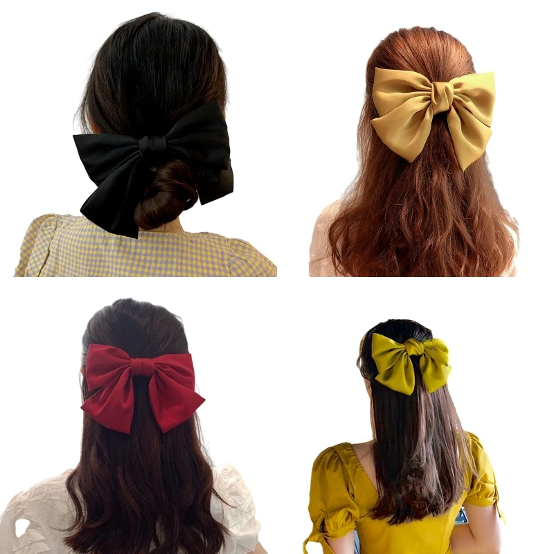 

Новые Большие атласные заколки для волос с бантом для девушек женщин однотонные розовые черные Многослойные заколки для волос корейские модные заколки для волос аксессуары для волос