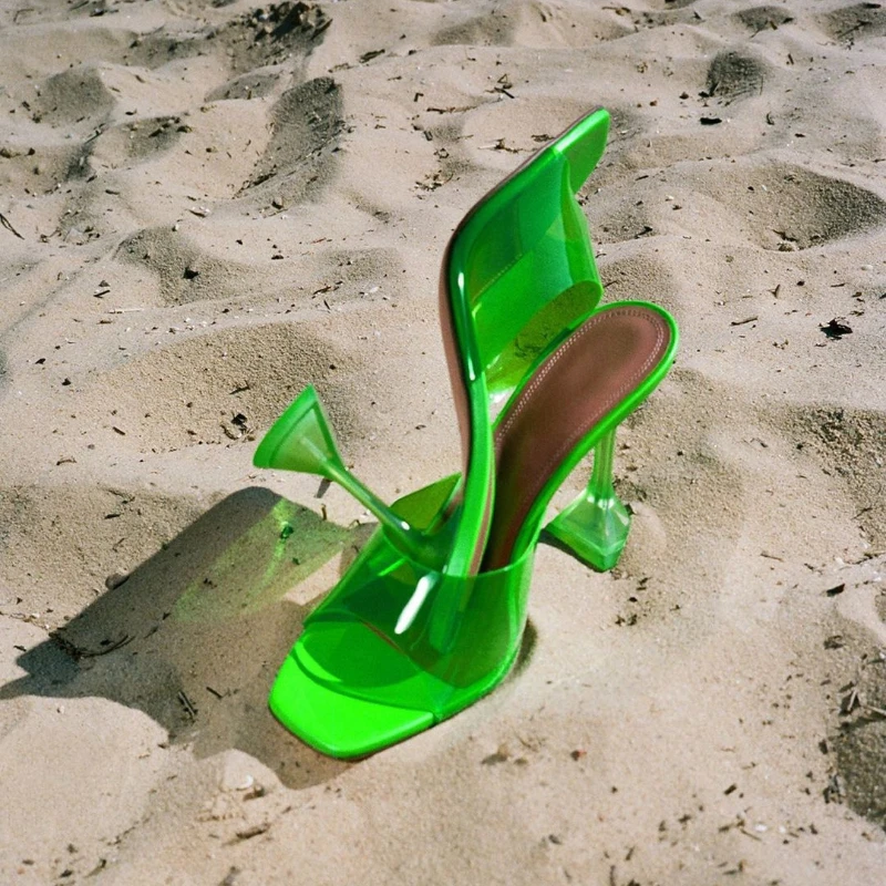 

2023 New Fashion Square Head Crystal Wine Glass with High Heel PVC European and American Daily Ladies Slippers