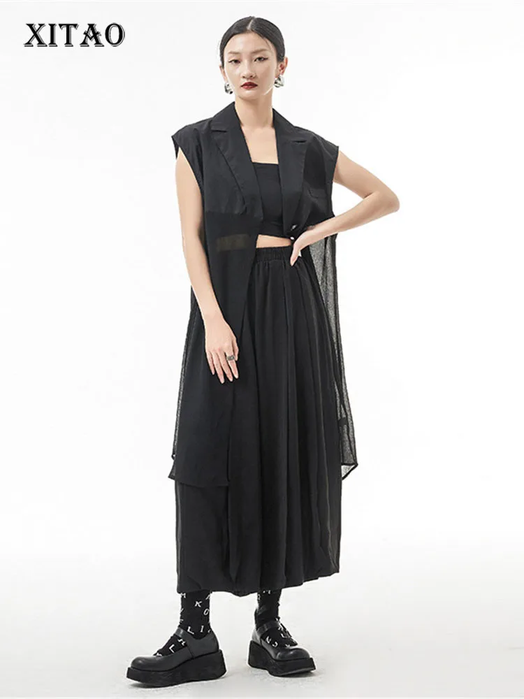 

XITAO Black Thin Vest Small Fresh Perspective Single Breast Sleeveless Pocket Minority 2022 Summer Elegant Loose Vest WMD6209