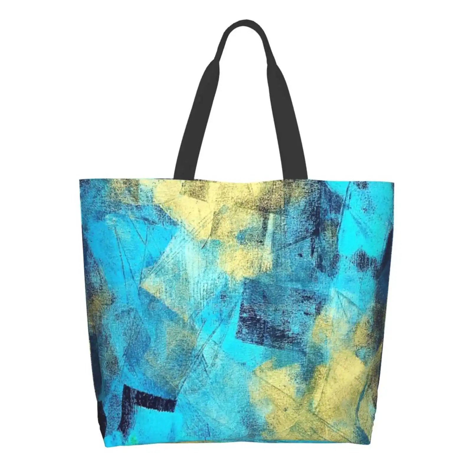

The Reusable Shopping Bag Tote Large Size Shapes Geometric Teal Gold Blue Talented Works Modern Abstract Contemporary