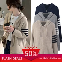 autumn and winter hooded tb four bar knitted sweater cardigan loose college style men and women outer wear thickening