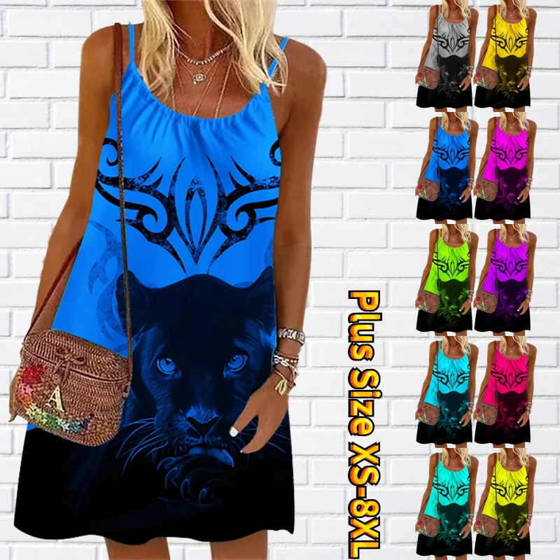 

2023 New Fashion Sundress New Design Printing Suspender Skirt Summer Casual Knee-length Skirt Women's Round Neck Vintage Dress