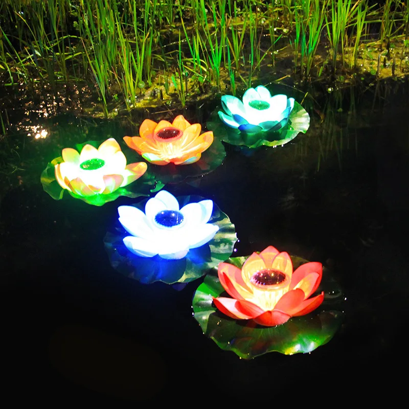 

Solar Powered Lamp Energy Saving Night Light LED Artifical Floating Lotus Flower Lamp Garden Pool Pond Fountain Decoration